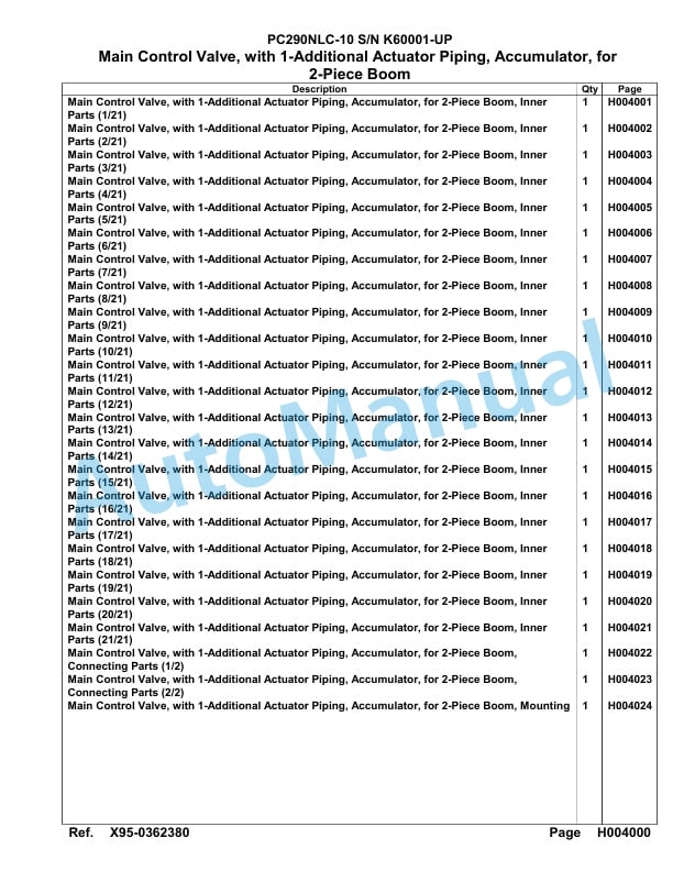 Komatsu PC290NLC-10 Hydraulic Excavator Parts Manual SAA6E2BU-2
