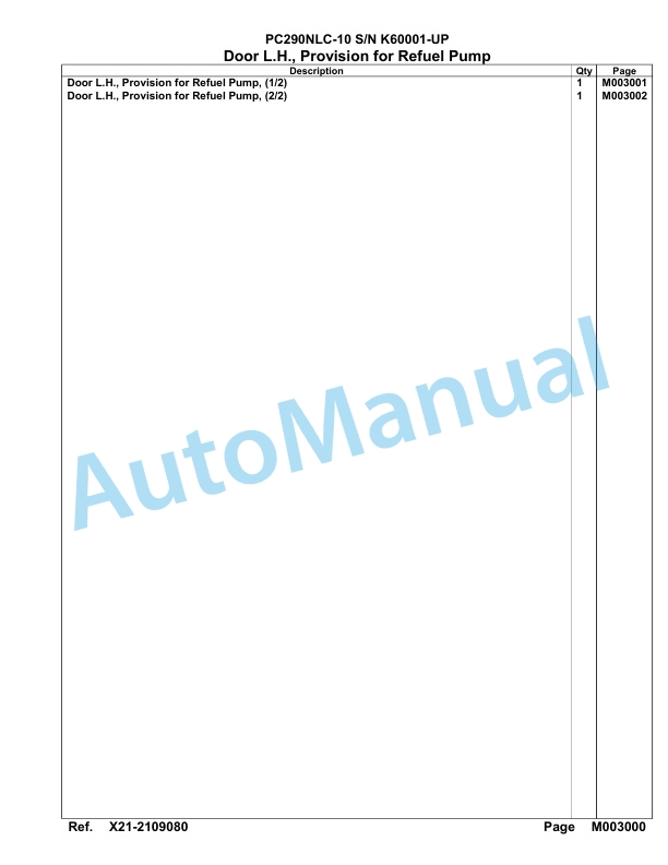 Komatsu PC290NLC-10 Hydraulic Excavator Parts Manual SAA6E2BU-4