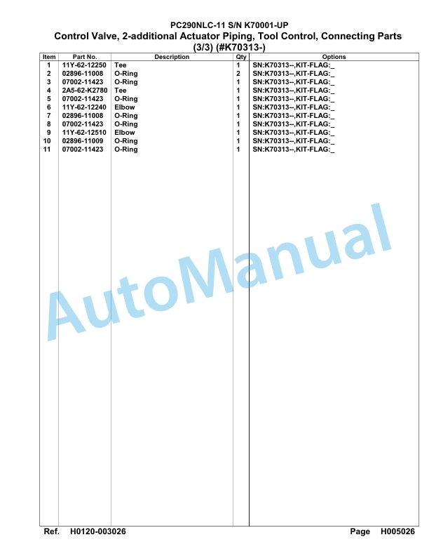 Komatsu PC290NLC-11 Hydraulic Excavator Parts Manual PC00012U-2