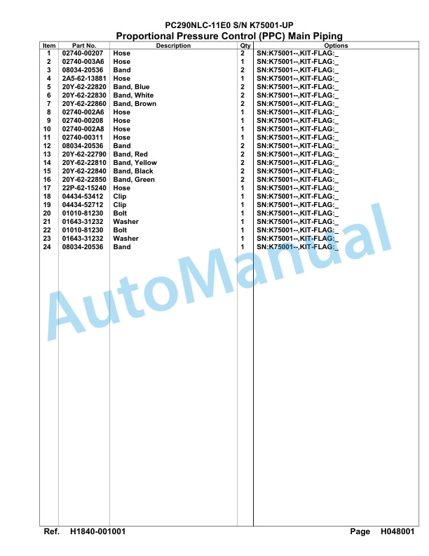 Komatsu PC290NLC-11E0 Hydraulic Excavator Parts Manual PC00062U-3