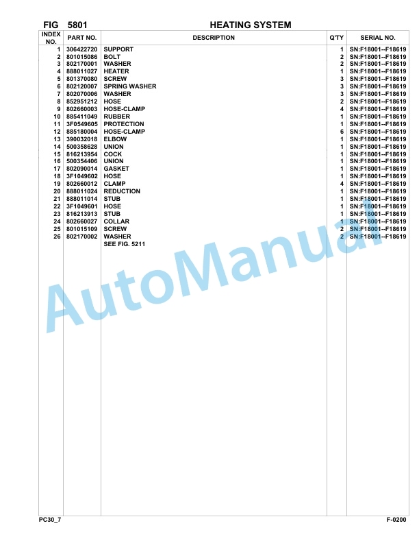 Komatsu PC30-7 Hydraulic Excavator Parts Manual F10001-UP-4