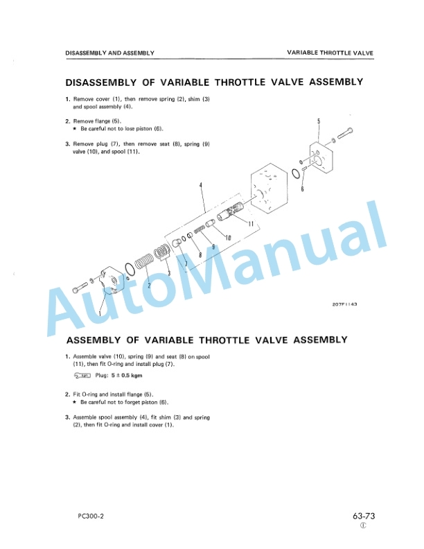Komatsu PC300-2, PC300LC-2 Hydraulic Excavator Shop Manual SEBM0207B01-5