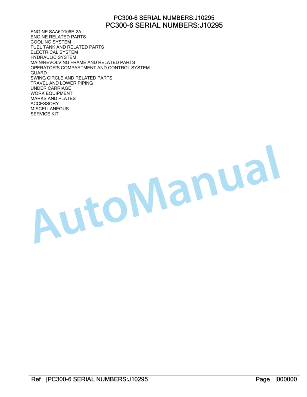 Komatsu PC300-6 Hydraulic Excavator Parts Manual J10295