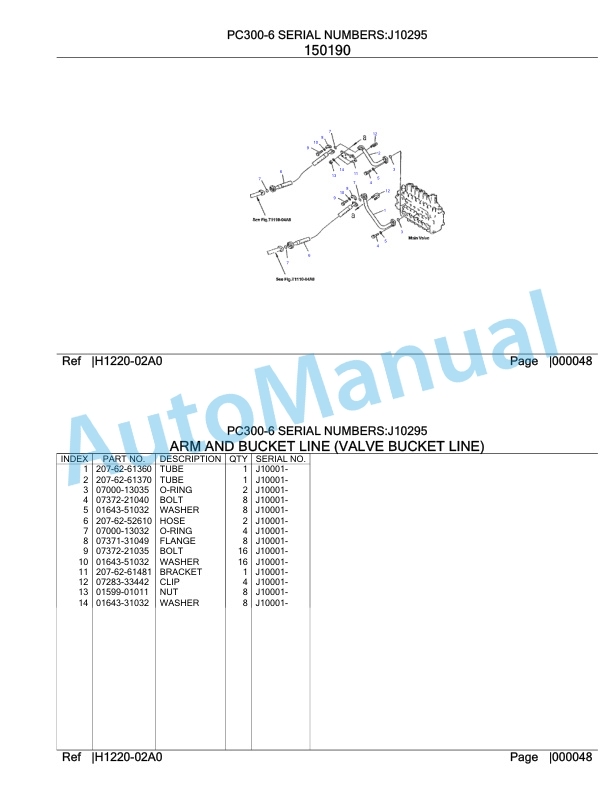 Komatsu PC300-6 Hydraulic Excavator Parts Manual J10295-2