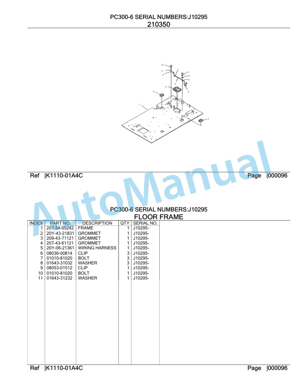 Komatsu PC300-6 Hydraulic Excavator Parts Manual J10295-3