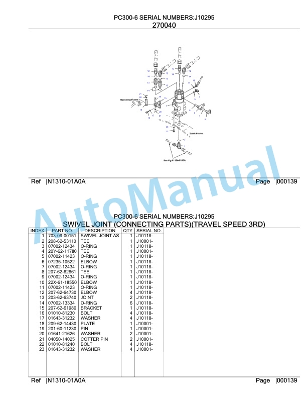 Komatsu PC300-6 Hydraulic Excavator Parts Manual J10295-4