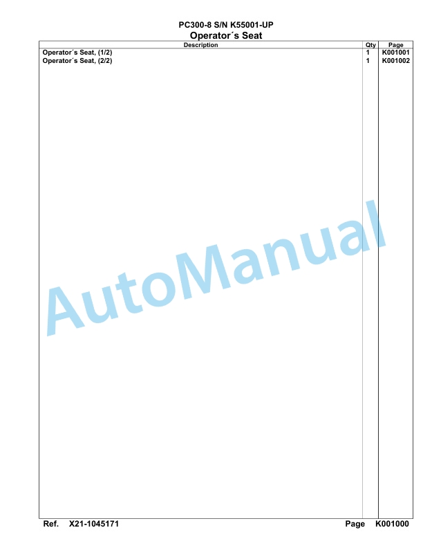 Komatsu PC300-8 Hydraulic Excavator Parts Manual PC00008U-3