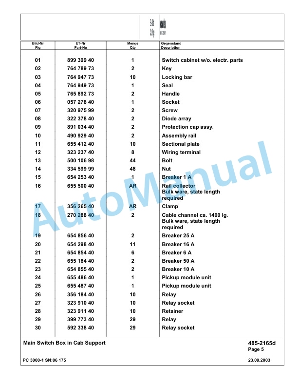 Komatsu PC3000-1 Hydraulic Mining Excavator Parts Manual G06175-4