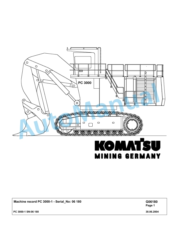 Komatsu PC3000-1 Hydraulic Mining Excavator Parts Manual G06180