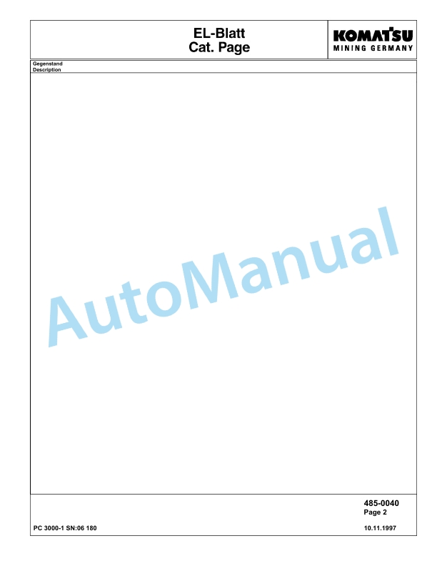 Komatsu PC3000-1 Hydraulic Mining Excavator Parts Manual G06180-2