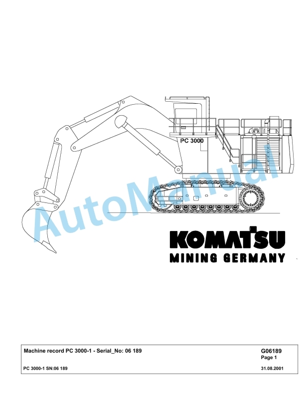 Komatsu PC3000-1 Hydraulic Mining Excavator Parts Manual G06189