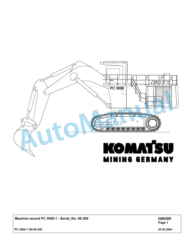 Komatsu PC3000-1 Hydraulic Mining Excavator Parts Manual G06200