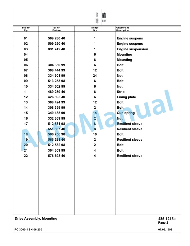 Komatsu PC3000-1 Hydraulic Mining Excavator Parts Manual G06200-2