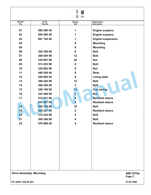 Komatsu PC3000-1 Hydraulic Mining Excavator Parts Manual G06203-2