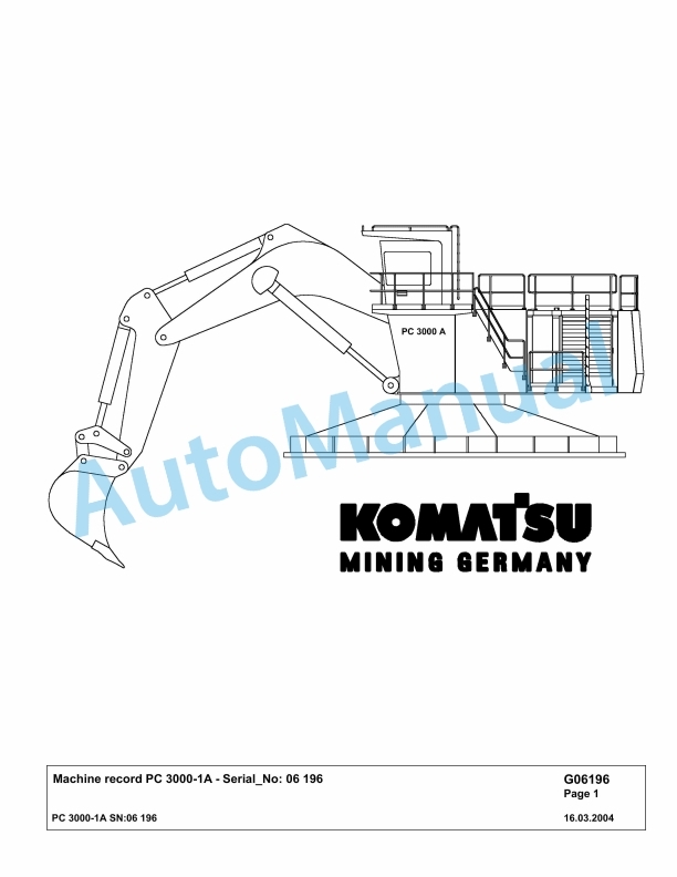 Komatsu PC3000-1A Hydraulic Mining Excavator Parts Manual G06196