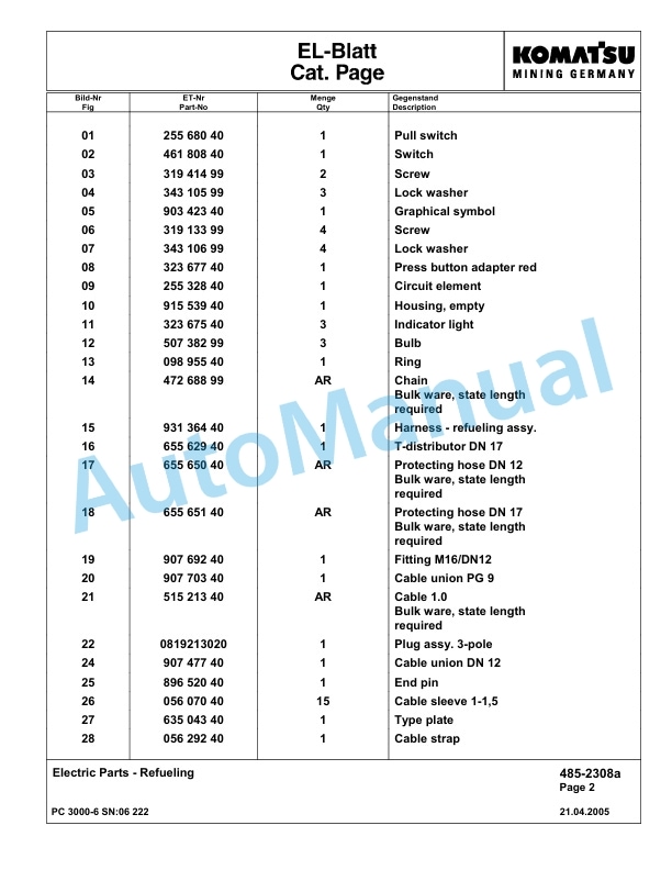 Komatsu PC3000-6 Hydraulic Mining Excavator Parts Manual G06222-4