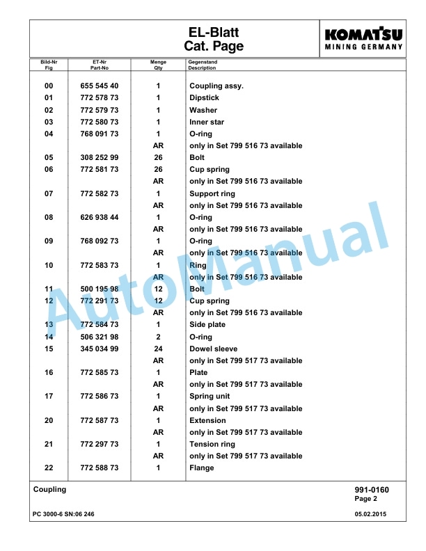 Komatsu PC3000-6 Hydraulic Mining Excavator Parts Manual G06246-5