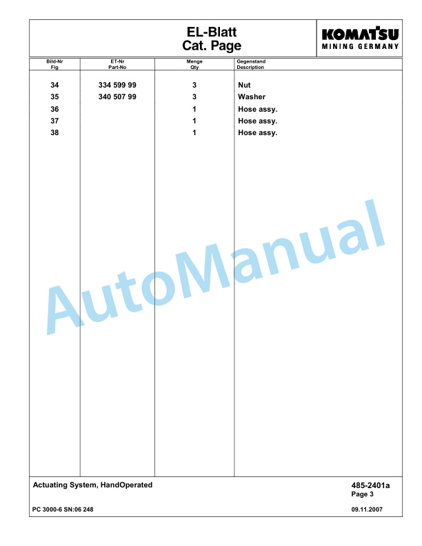 Komatsu PC3000-6 Hydraulic Mining Excavator Parts Manual G06248-4