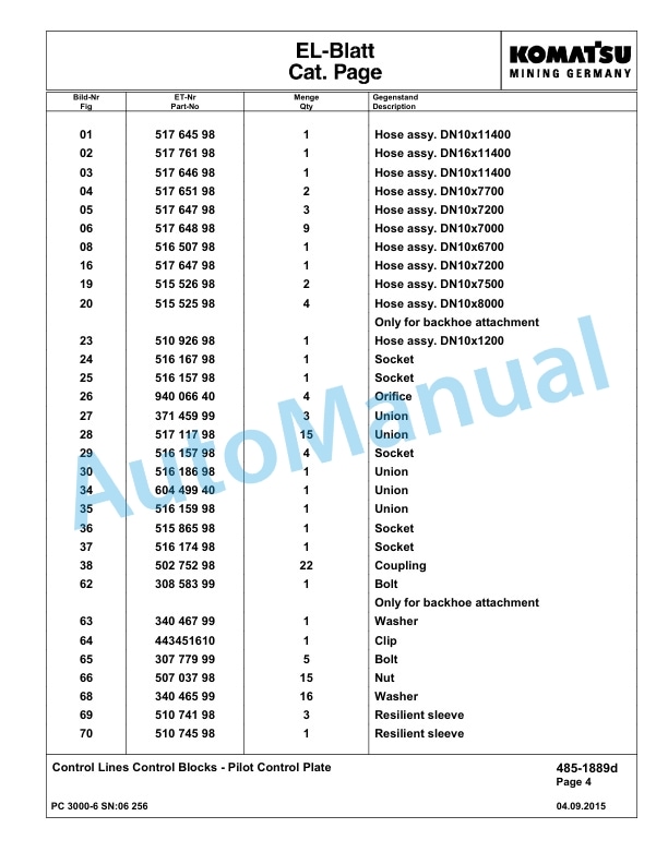 Komatsu PC3000-6 Hydraulic Mining Excavator Parts Manual G06256-3