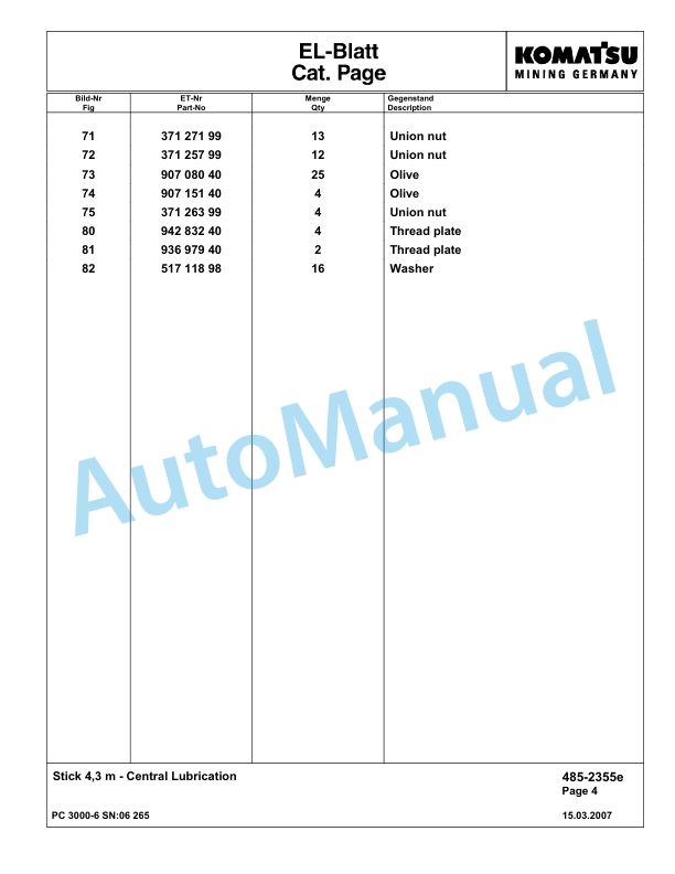 Komatsu PC3000-6 Hydraulic Mining Excavator Parts Manual G06265-4