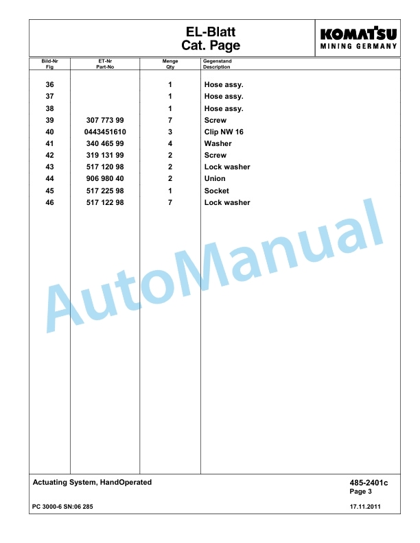 Komatsu PC3000-6 Hydraulic Mining Excavator Parts Manual G06285-4