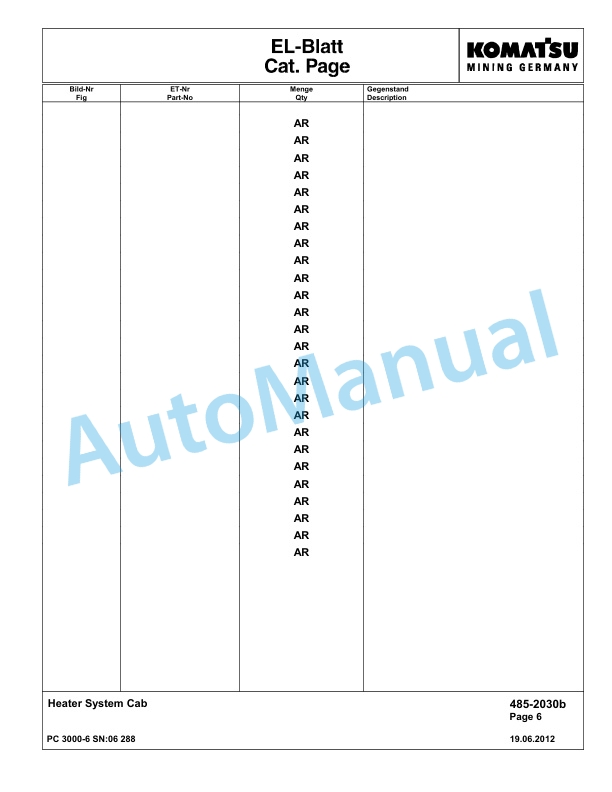 Komatsu PC3000-6 Hydraulic Mining Excavator Parts Manual G06288-3