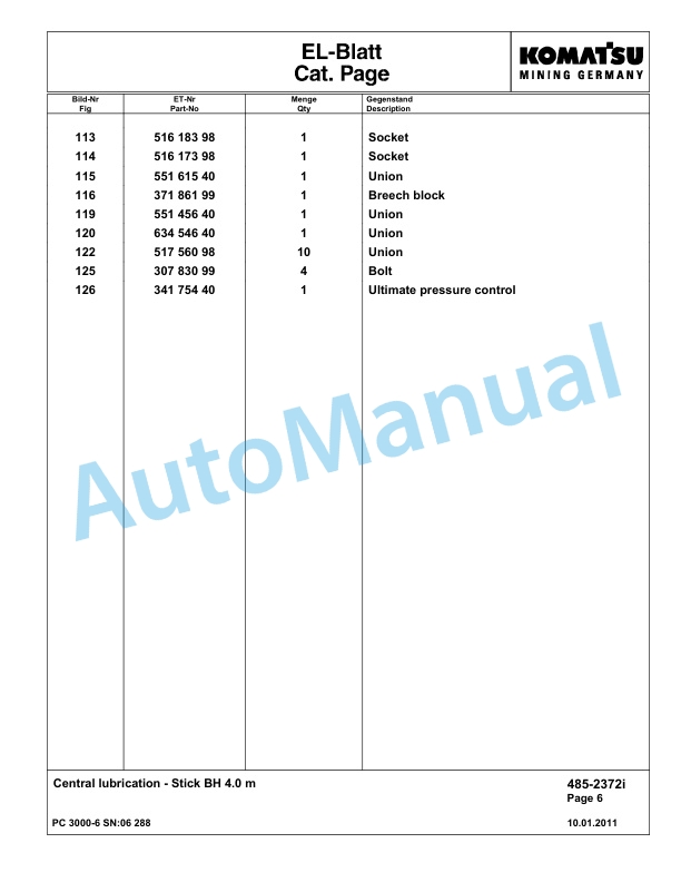 Komatsu PC3000-6 Hydraulic Mining Excavator Parts Manual G06288-4