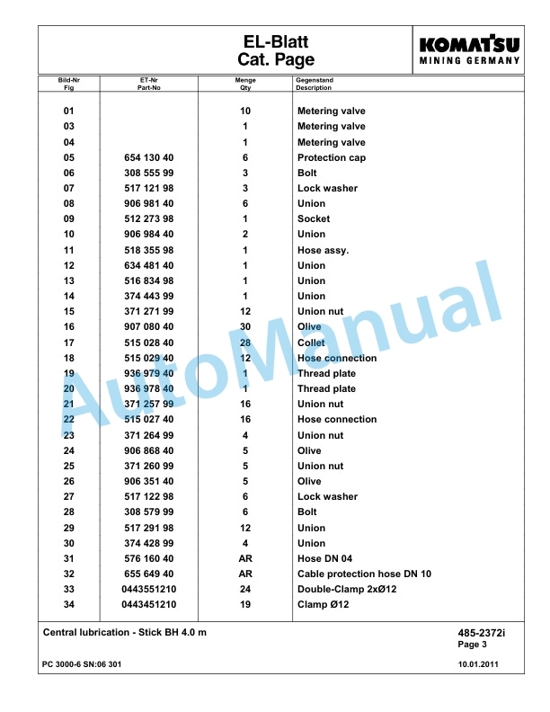 Komatsu PC3000-6 Hydraulic Mining Excavator Parts Manual G06301-4