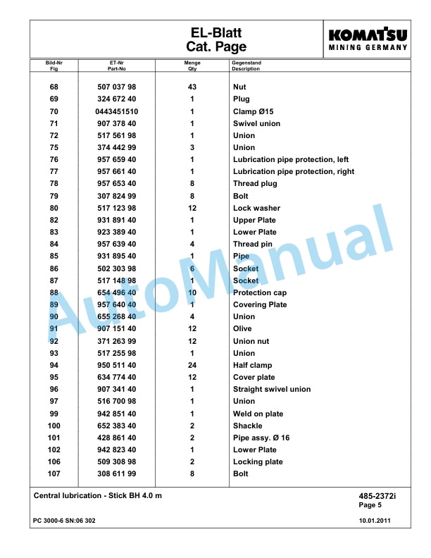 Komatsu PC3000-6 Hydraulic Mining Excavator Parts Manual G06302-4