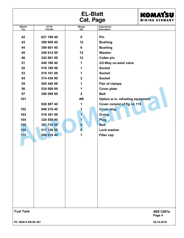 Komatsu PC3000-6 Hydraulic Mining Excavator Parts Manual G06307-2