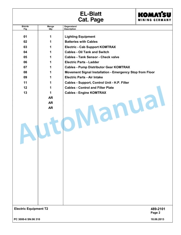 Komatsu PC3000-6 Hydraulic Mining Excavator Parts Manual G06310-4