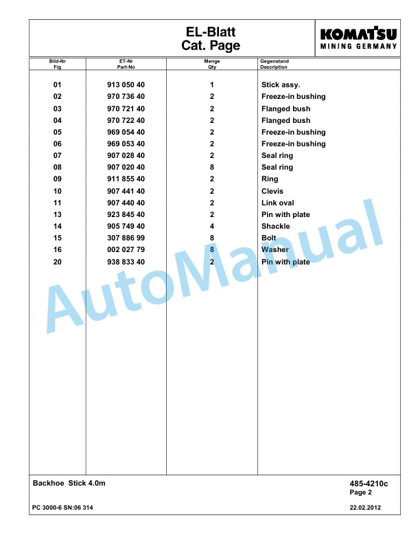 Komatsu PC3000-6 Hydraulic Mining Excavator Parts Manual G06314-3