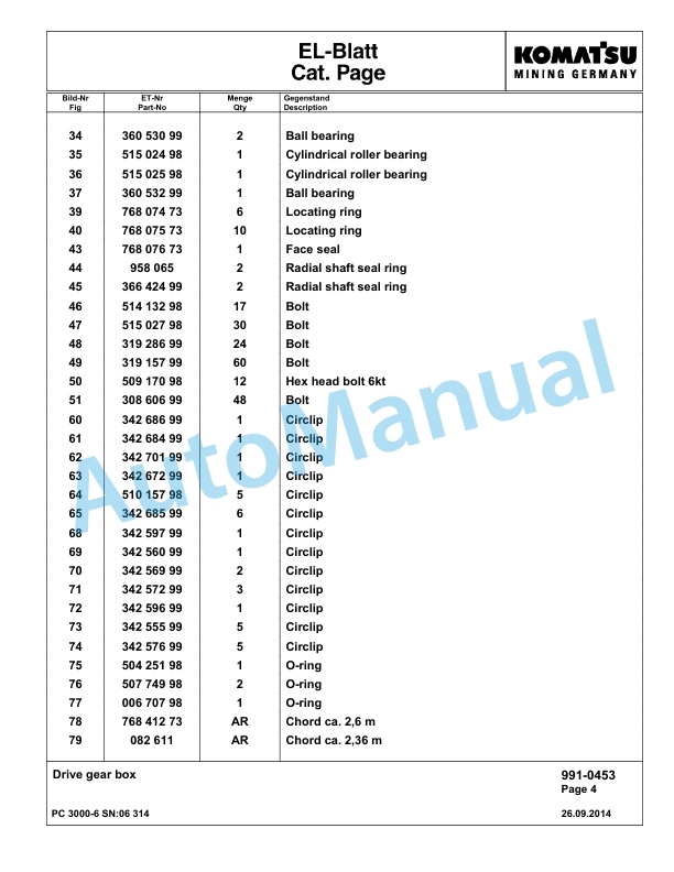 Komatsu PC3000-6 Hydraulic Mining Excavator Parts Manual G06314-5