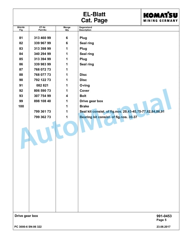 Komatsu PC3000-6 Hydraulic Mining Excavator Parts Manual G06322-5