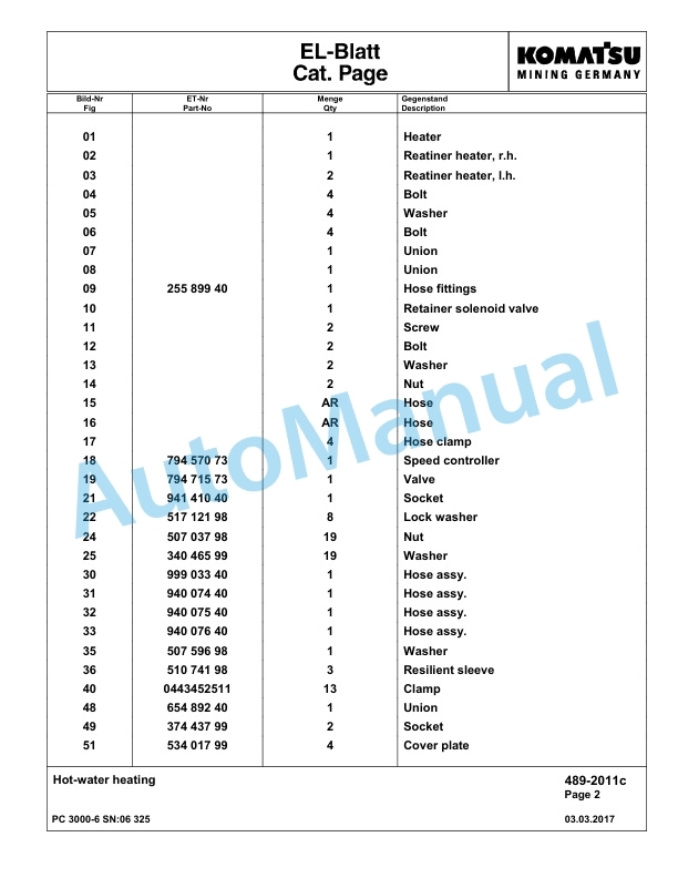 Komatsu PC3000-6 Hydraulic Mining Excavator Parts Manual G06325-4