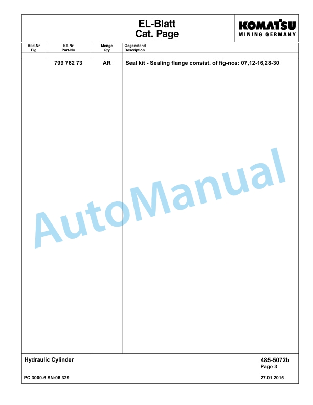 Komatsu PC3000-6 Hydraulic Mining Excavator Parts Manual G06329-3