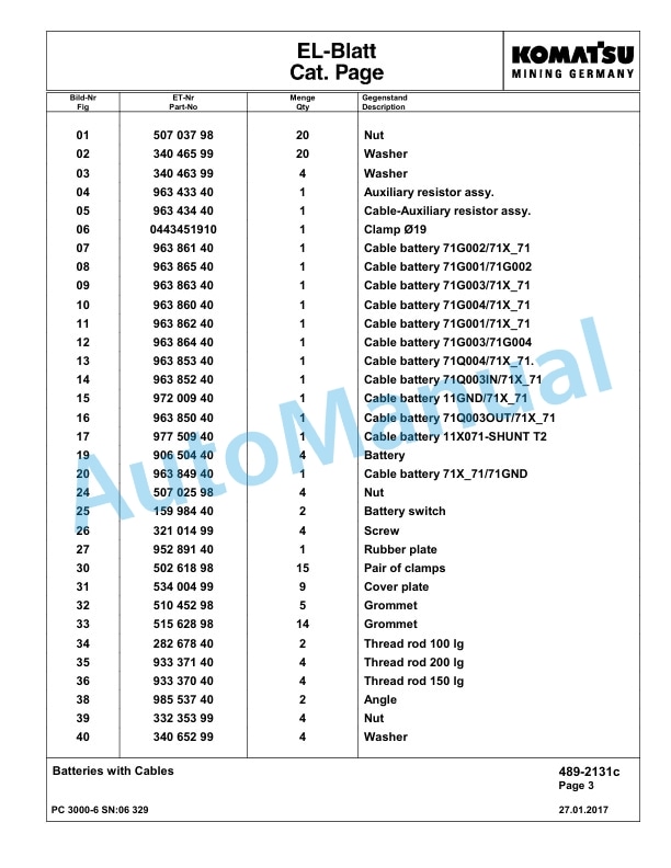 Komatsu PC3000-6 Hydraulic Mining Excavator Parts Manual G06329-4