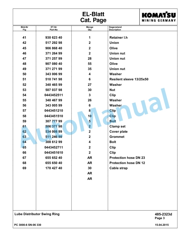 Komatsu PC3000-6 Hydraulic Mining Excavator Parts Manual G06330-4