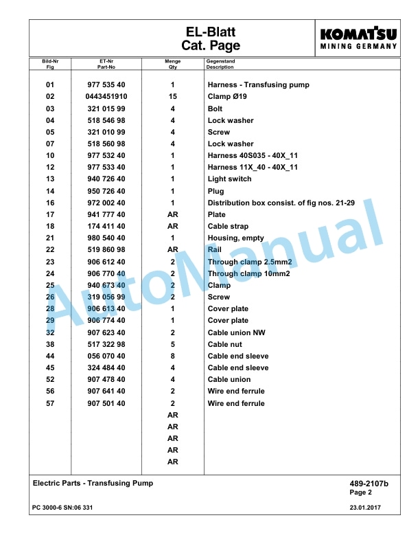 Komatsu PC3000-6 Hydraulic Mining Excavator Parts Manual G06331-4