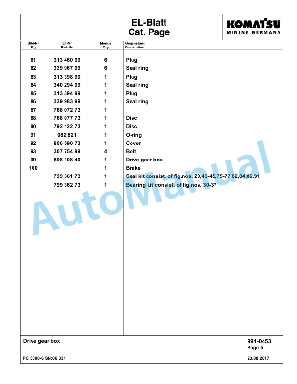 Komatsu PC3000-6 Hydraulic Mining Excavator Parts Manual G06331-5