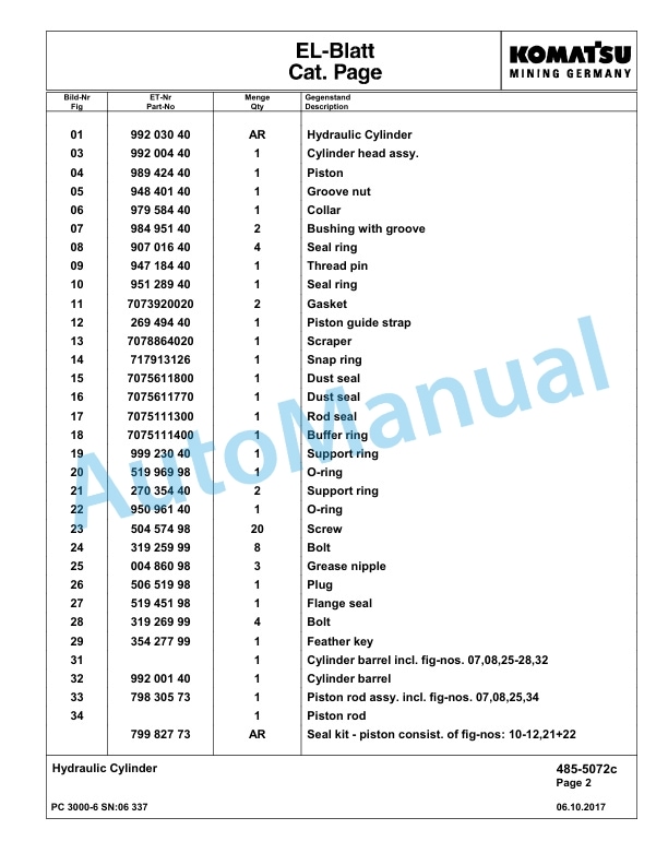 Komatsu PC3000-6 Hydraulic Mining Excavator Parts Manual G06337-3