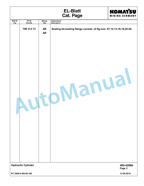 Komatsu PC3000-6 Hydraulic Mining Excavator Parts Manual G06340-3
