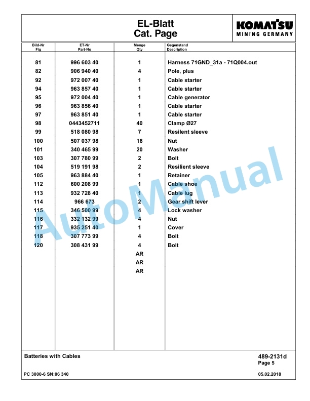 Komatsu PC3000-6 Hydraulic Mining Excavator Parts Manual G06340-4