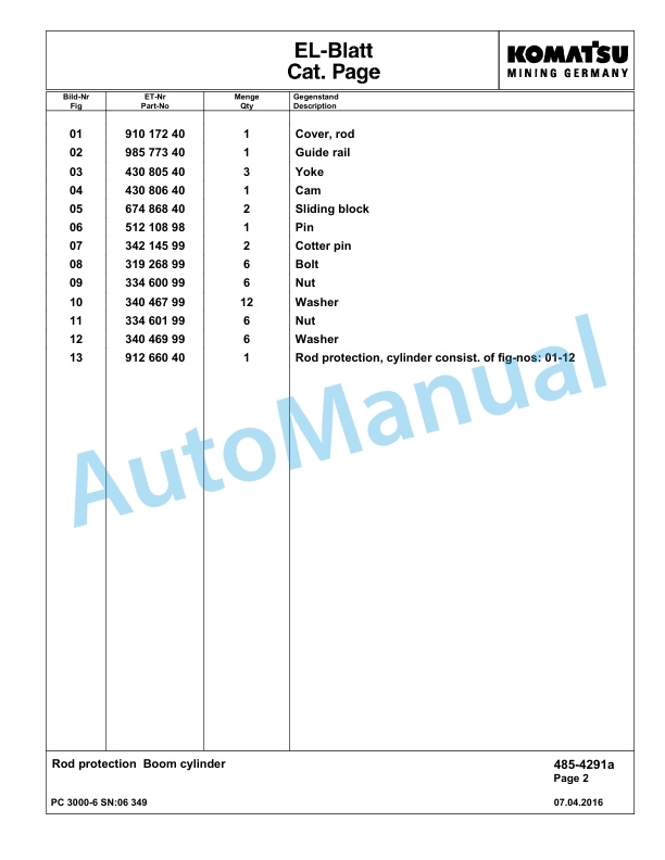 Komatsu PC3000-6 Hydraulic Mining Excavator Parts Manual G06349-3