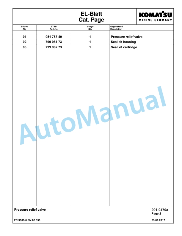 Komatsu PC3000-6 Hydraulic Mining Excavator Parts Manual G06356-5