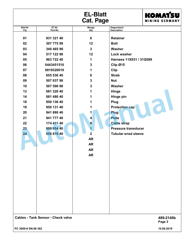 Komatsu PC3000-6 Hydraulic Mining Excavator Parts Manual G06362-4