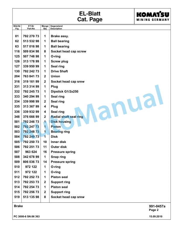 Komatsu PC3000-6 Hydraulic Mining Excavator Parts Manual G06363-5