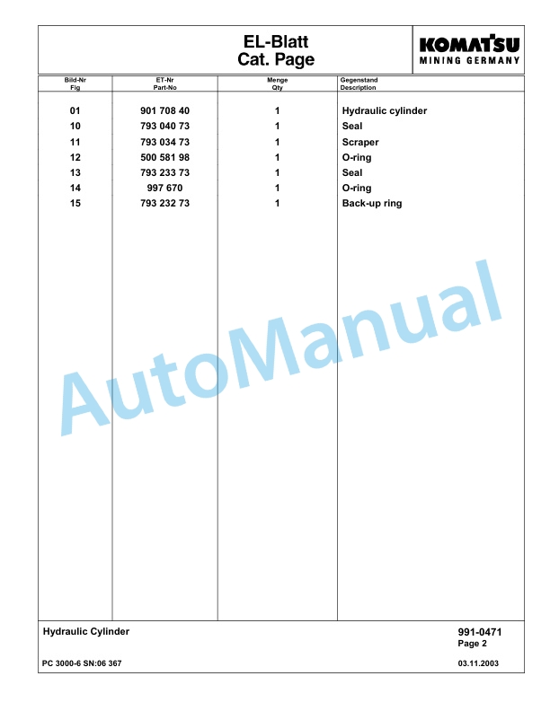 Komatsu PC3000-6 Hydraulic Mining Excavator Parts Manual G06367-5