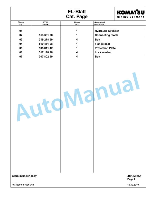 Komatsu PC3000-6 Hydraulic Mining Excavator Parts Manual G06369-3