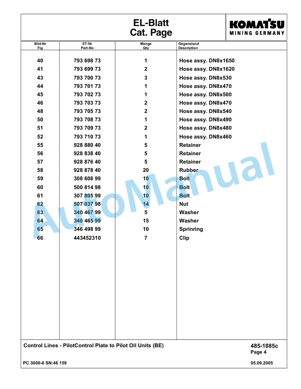 Komatsu PC3000-6 Hydraulic Mining Excavator Parts Manual G46159-3